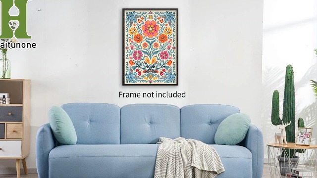 Amazon.com: Haitunone Blue Mexican Flower Wall Art Tropical